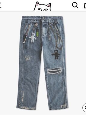 RIPNDIP Distressed Graphic Jeans Size 32 Acid Wash Streetwear Pants